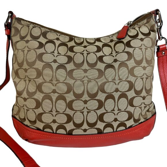 Auth Used COACH Crossbody Shoulder Hobo Bag Canvas Leather Outer Pocket Logo C - Picture 2 of 12